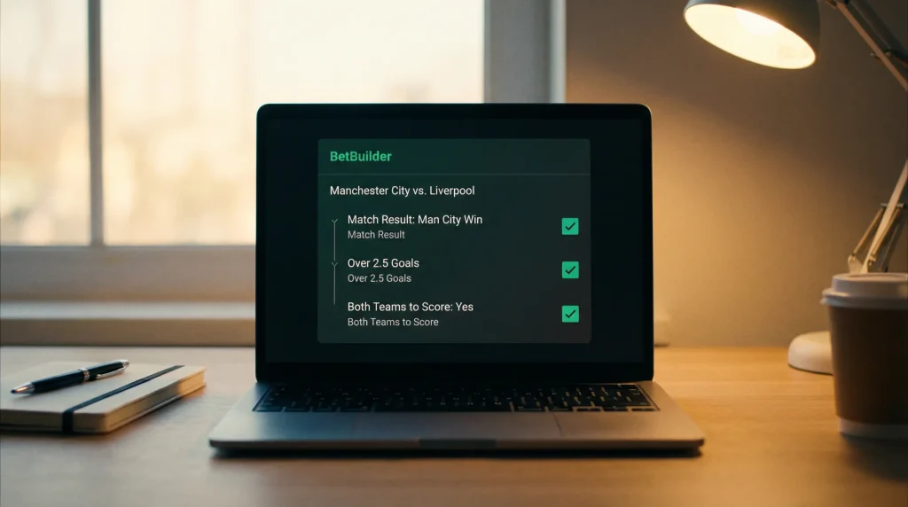 Kreator zakładów BetBuilder na ekranie laptopa