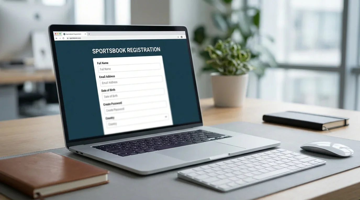 Ekran rejestracji u bukmachera na laptopie