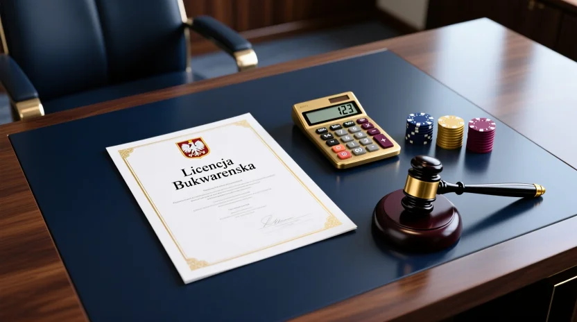 Oficjalny dokument licencji bukmacherskiej wydany przez Ministerstwo Finansów Polski z pieczęcią i wstążkami