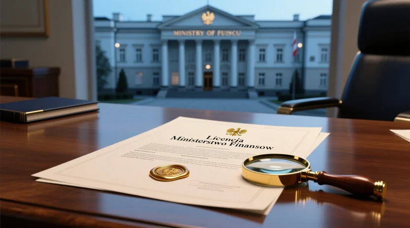 Oficjalna licencja Ministerstwa Finansów z pieczęcią i godłem Polski