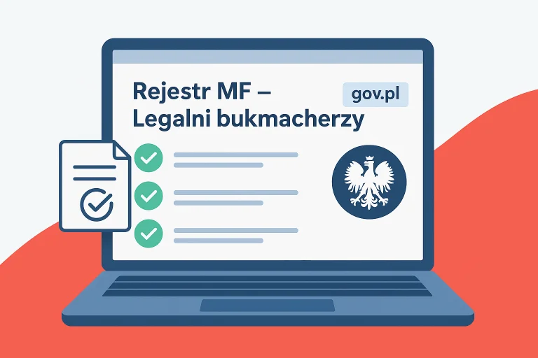 Ilustracja sprawdzania rejestru legalnych bukmacherów na stronie Ministerstwa Finansów Polski