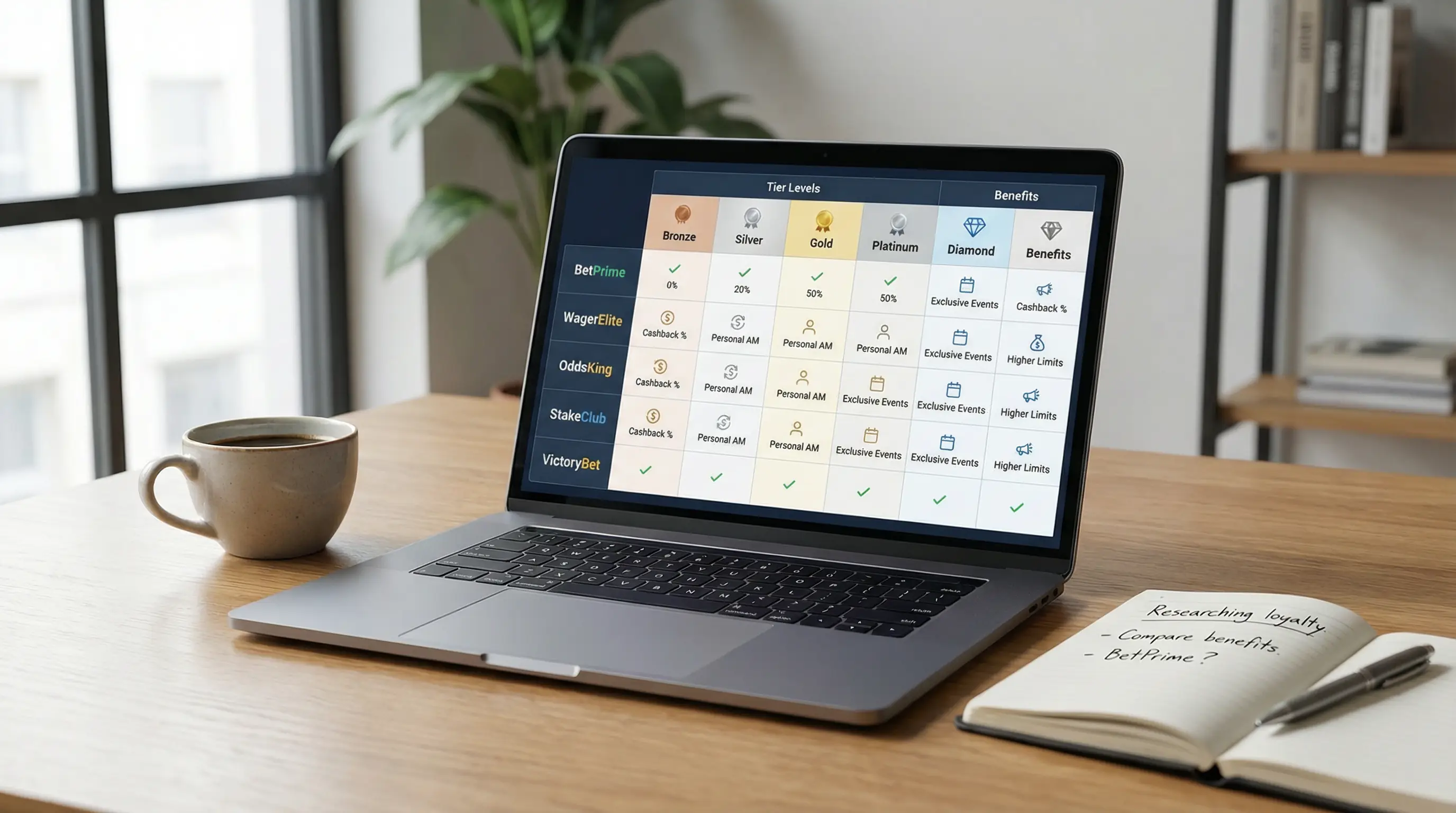 Laptop z porównaniem programów VIP różnych bukmacherów