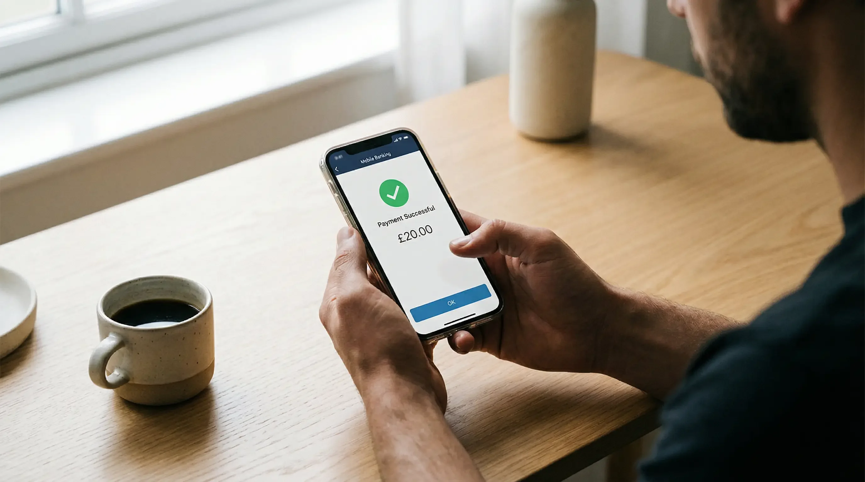 Osoba korzystająca z aplikacji bankowej na smartfonie