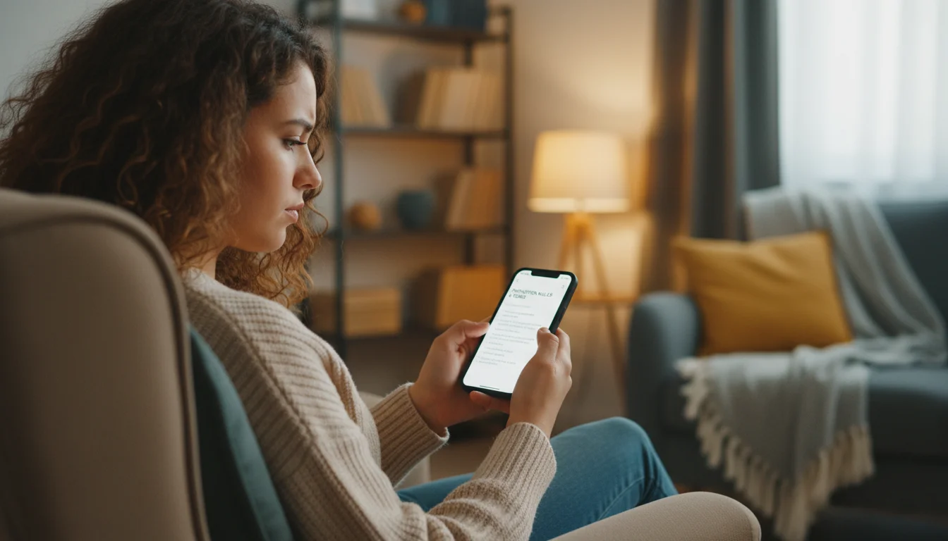Osoba czytająca regulamin promocji na smartfonie